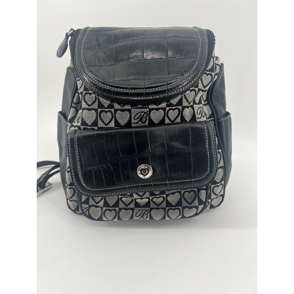 y2k Brighton Black Leather Croc Heart Mini Backpack Purse Silver Hardware